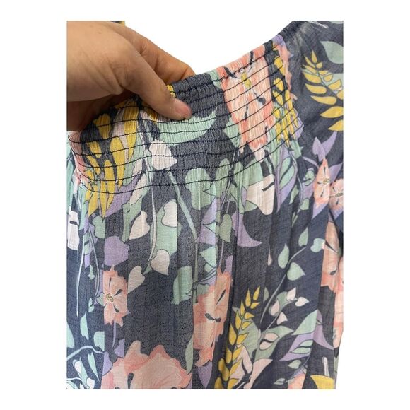 Ashley Blue Floral Print Boho Blouse Large - Picture 2 of 6